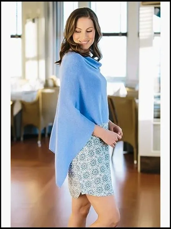 Luxe Cashmere Poncho Topper Lightweight Soft Cozy Versatile Elegant Chic - Picture 3 of 7